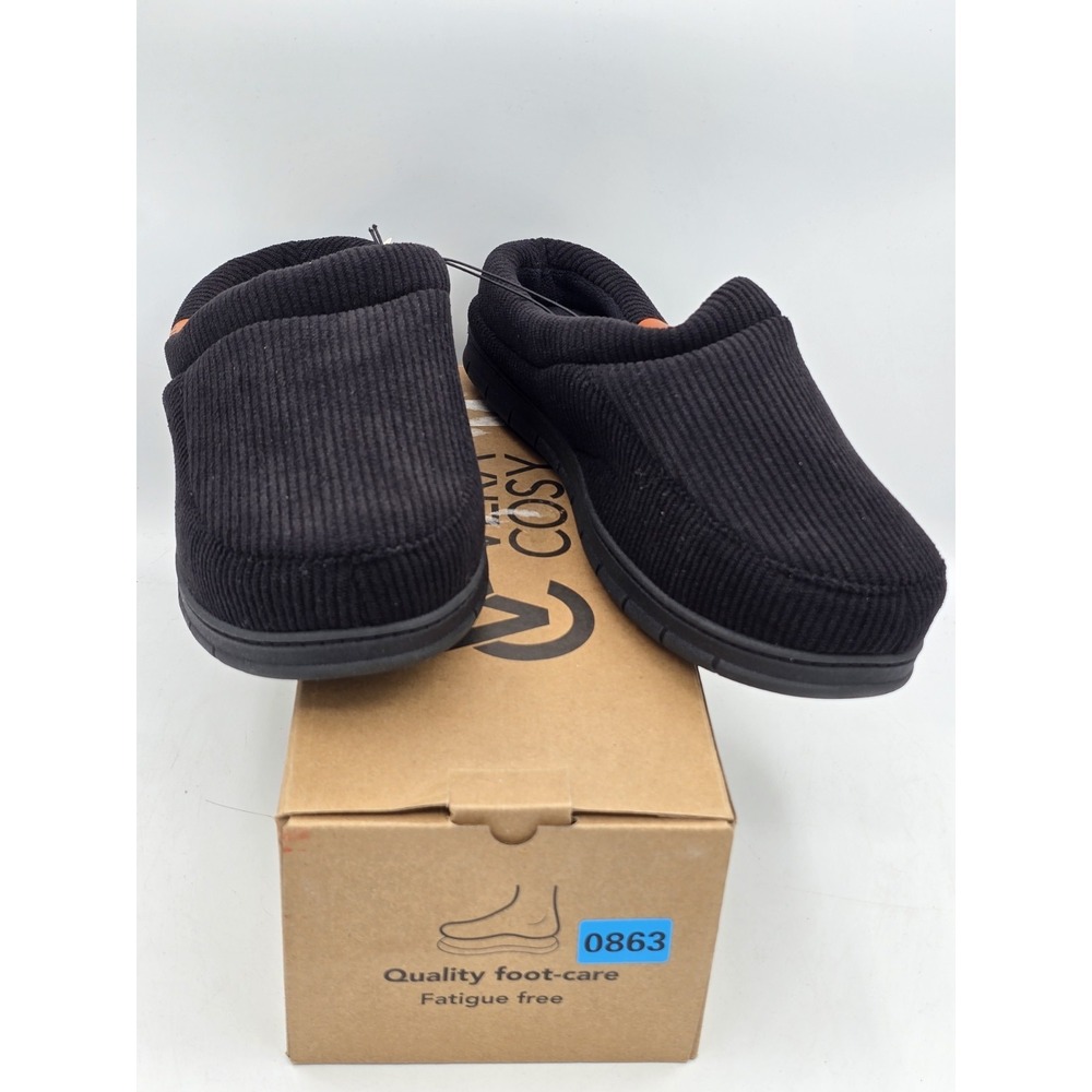 New Vera Cosy Mens Size‎ 9-10 Black Washable Slip On Soft Moccasin Slippers